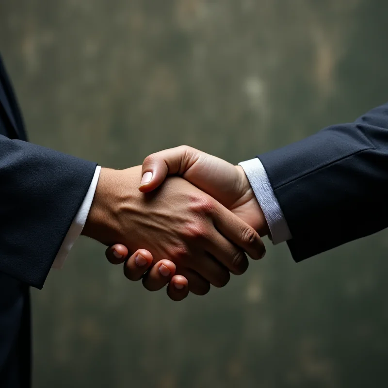 A handshake between two diplomats representing Ireland and India.