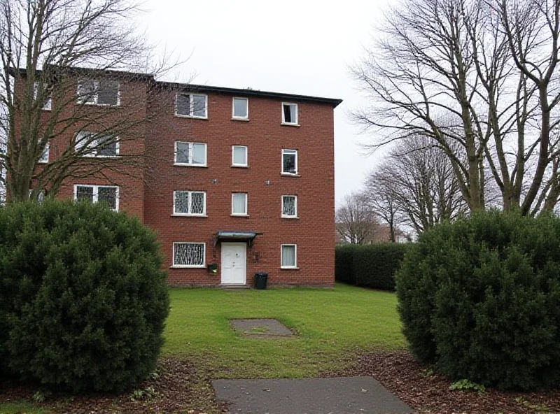 Exterior of an apartment building in Ireland on a cloudy day