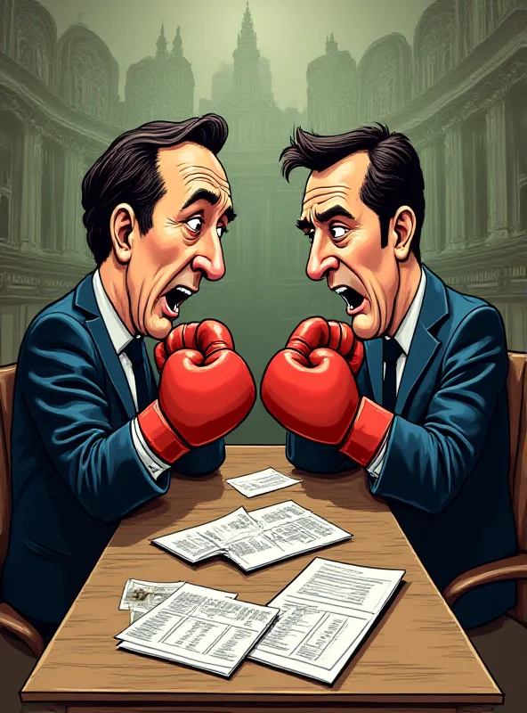 A cartoon image of two politicians arguing across a table, one labeled Boxer Moran and the other labeled Independent Ireland.