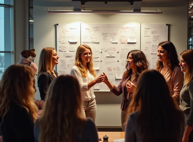 Group of diverse women brainstorming in a modern office