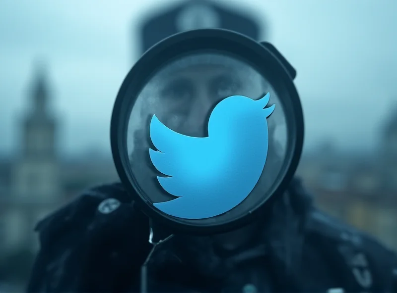 Illustration of the Twitter logo being investigated by a magnifying glass, symbolizing the tax evasion investigation in Italy.