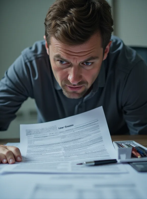 A concerned looking person reviewing tax documents