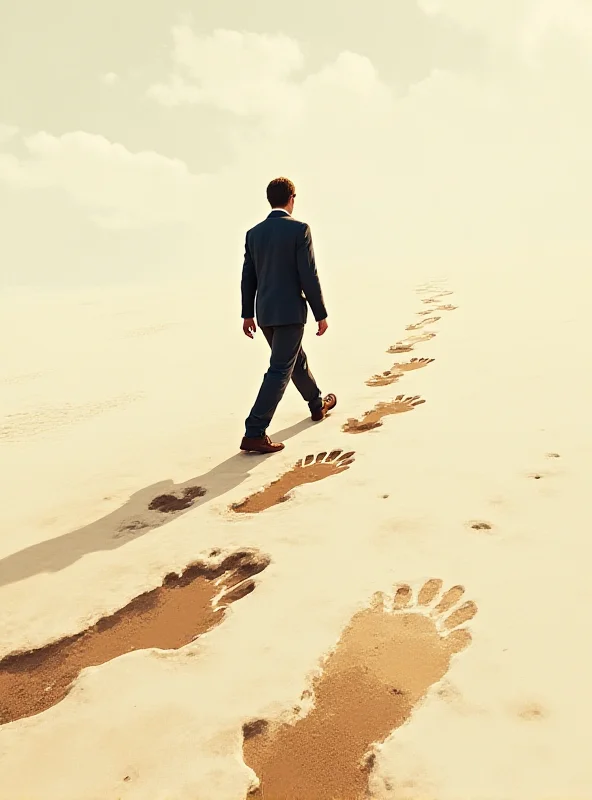 A digital illustration of a person walking in large footsteps, symbolizing following in someone's path.