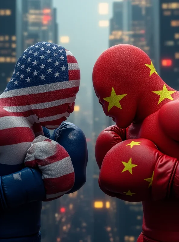 Image depicting the US and China flags facing off in a trade war