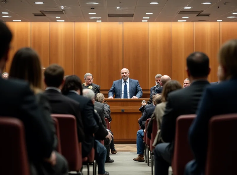 Image of a courtroom scene in Virginia, with the accused being presented before a judge.