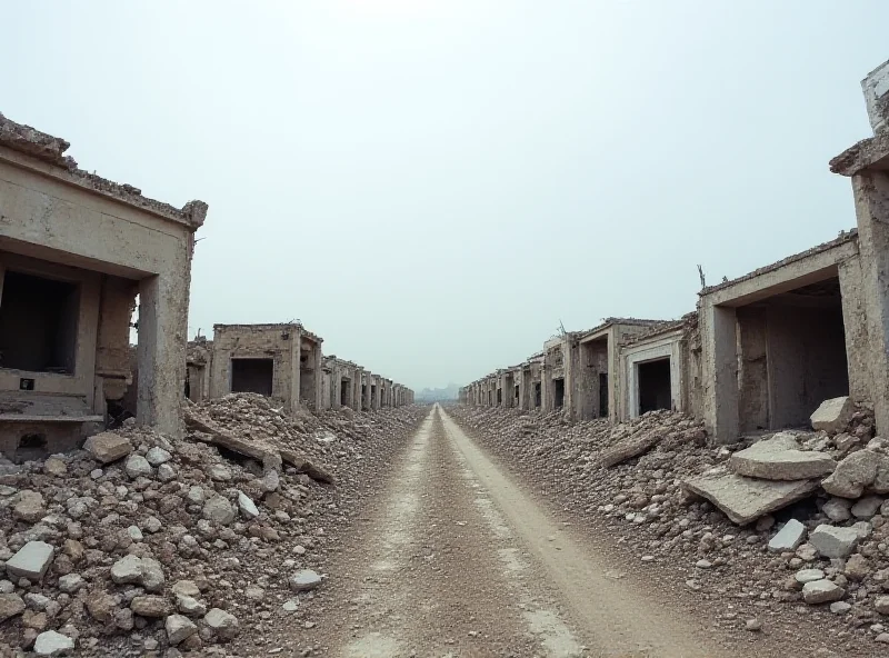 A desolate landscape in Gaza with damaged buildings in the background, symbolizing the impact of conflict on the region.