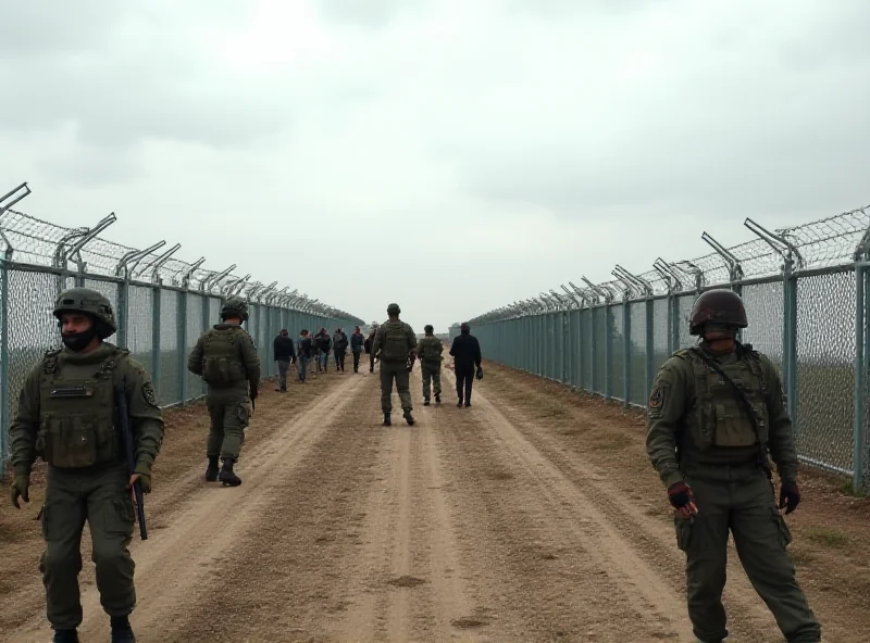 A tense scene at the Gaza border fence with Israeli soldiers and Palestinian civilians visible.