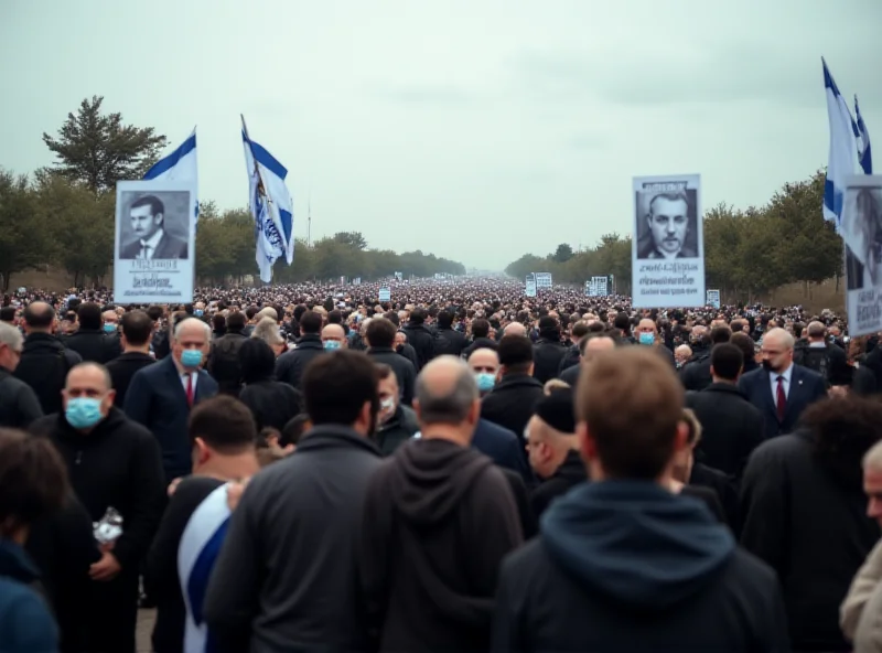 Mourners lining the streets during the funeral procession of the Bibas family in southern Israel.