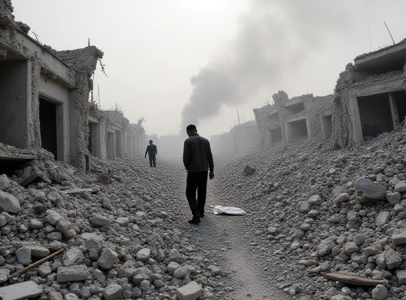 Image of a damaged building in Gaza with people searching through the rubble