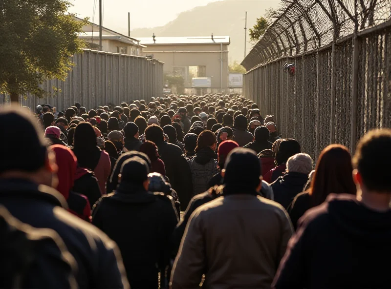 A crowded prison yard with Palestinian prisoners being released, families waiting outside the gates, and a sense of hope and relief in the air.