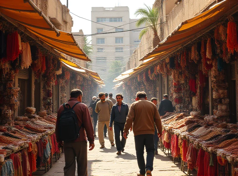 A bustling Egyptian marketplace scene, potentially near the location of the truce talks.