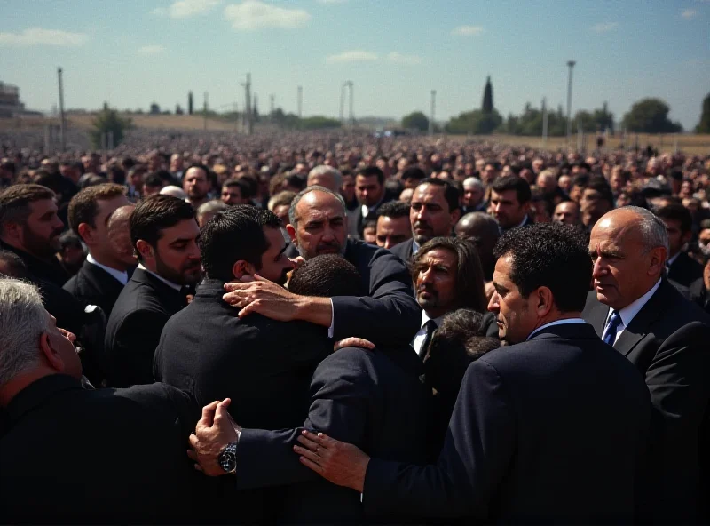 Mourners gathering at a funeral, expressing grief and solidarity.