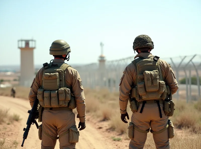 IDF soldiers standing near the Gaza border fence