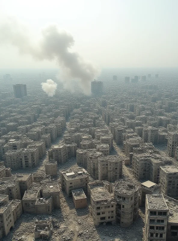 Overhead view of Gaza Strip showing densely populated areas with bomb damage.