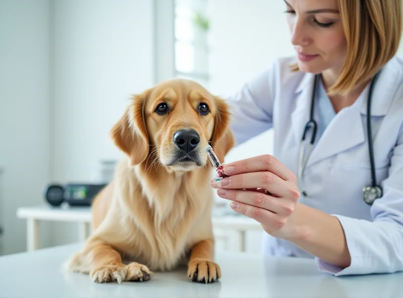 A veterinarian administering a CBD injection to a dog in a clinic setting.