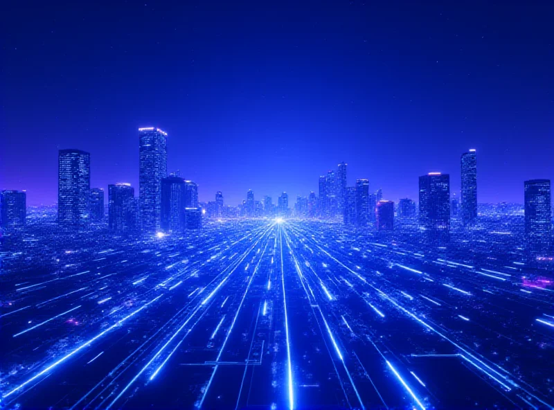 A futuristic cityscape with glowing lines representing AI data flow and safety protocols.