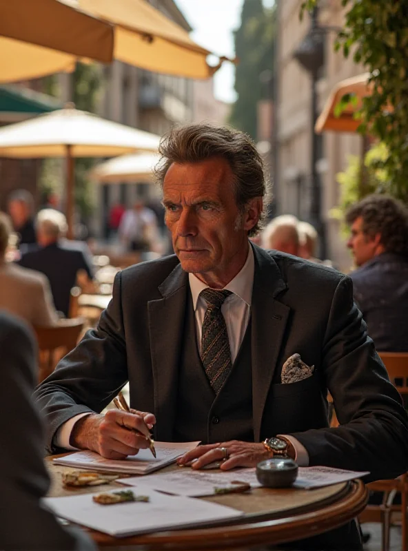 Aldous Huxley sitting at a cafe in Italy.