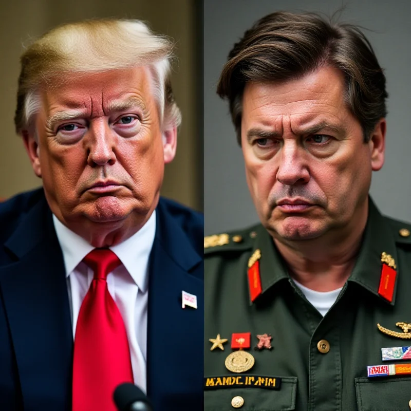 Split image: On the left, a serious Donald Trump at a press conference. On the right, a concerned Volodymyr Zelensky also at a press conference.