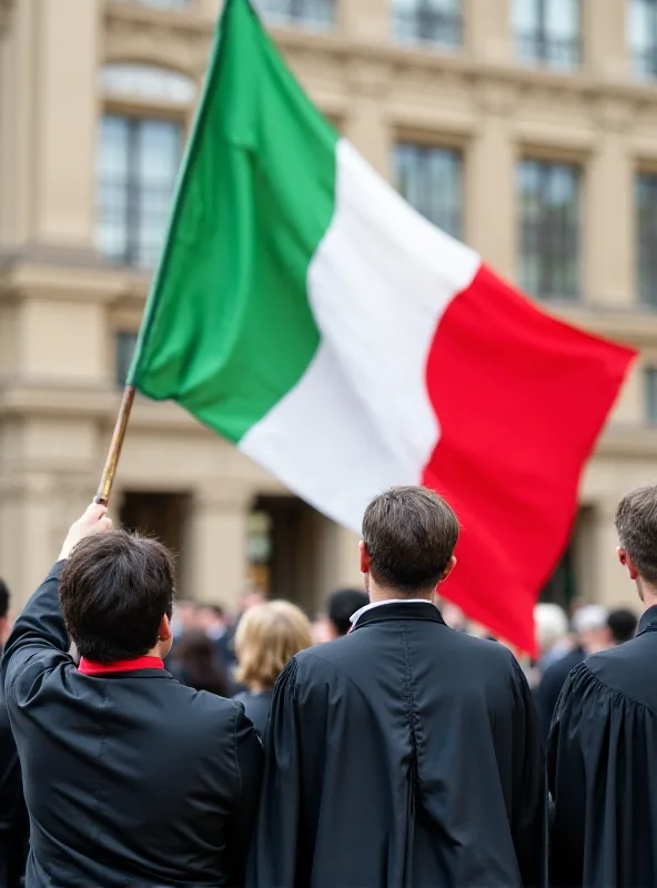 Italian flag waving in front of the Cassation Court during a judges' protest.