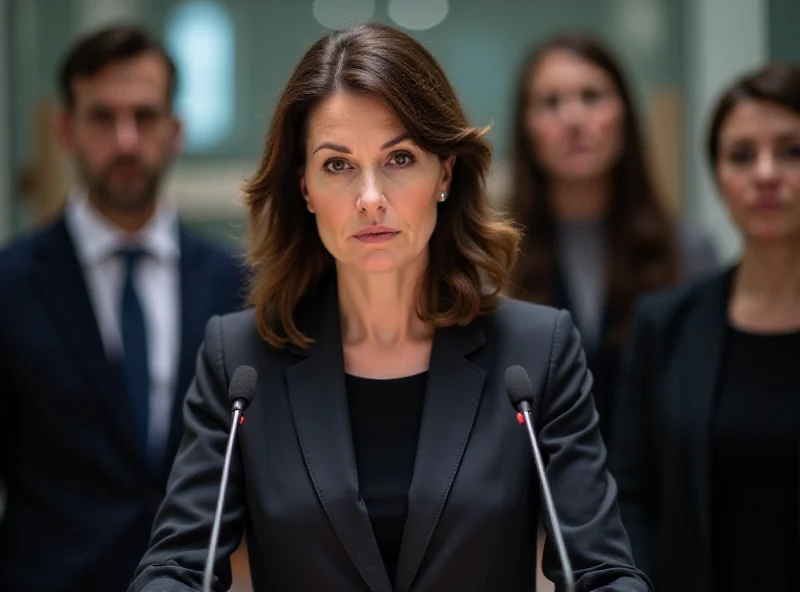 Chiara Appendino speaking at a press conference with a determined expression.