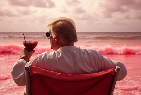 AI image of Donald Trump on a beach with blood-red waves