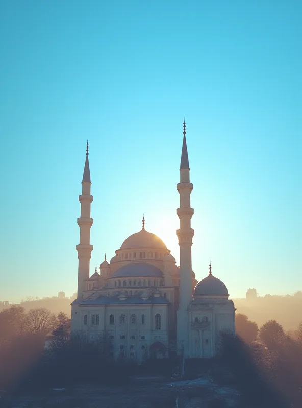 A mosque with a minaret against a blue sky