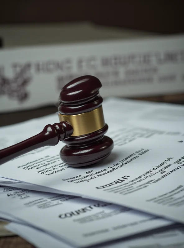 A judge's gavel resting on legal documents, symbolizing the ongoing investigations and legal proceedings related to the child exploitation cases.