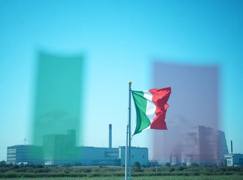 Nuclear power plant illustration with Italian flag