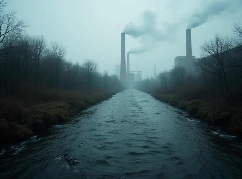 A polluted river with industrial waste flowing into it.