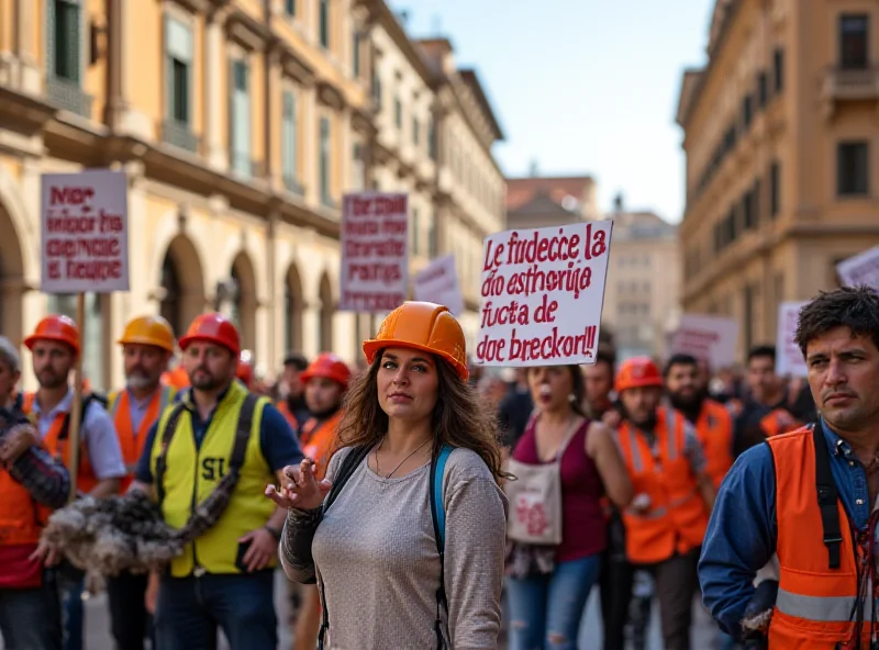 Migrant workers protesting in a Roman square.