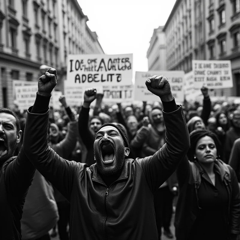 A black and white photo of an anti-fascist protest in Italy.