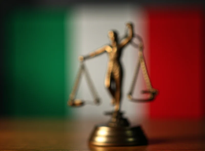 Scale of justice in front of the Italian flag.