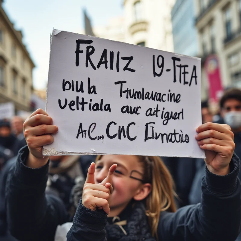 A close-up of a protest sign with Italian writing on it.