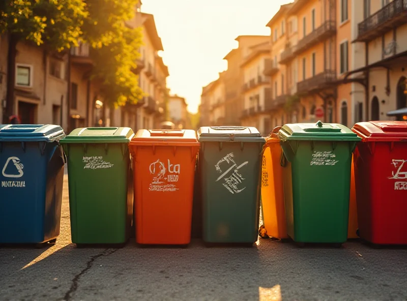 Recycling bins in an Italian city, illustrating waste management.