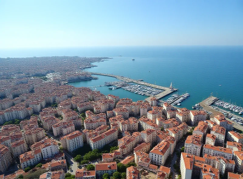 An aerial view of Taranto, Italy, showcasing the city's port and coastline.