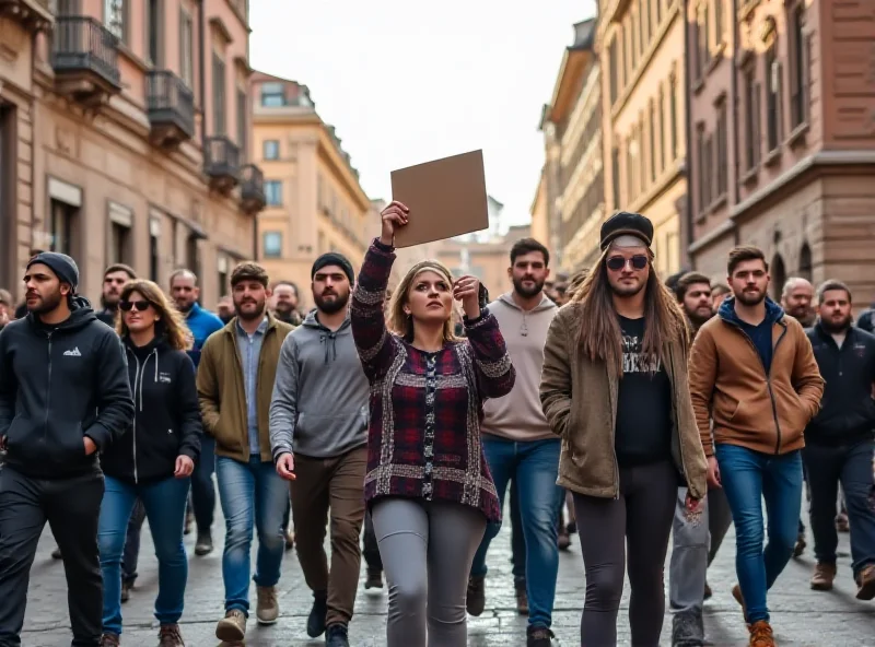 Students protesting with signs in Bologna