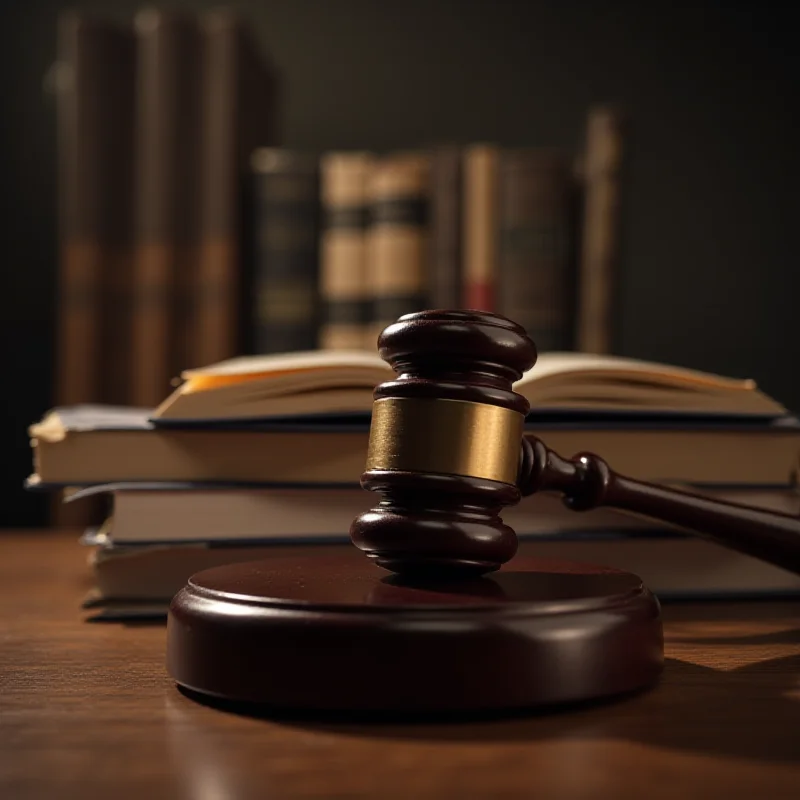 A gavel resting on a stack of law books, symbolizing the legal proceedings in the assault case.