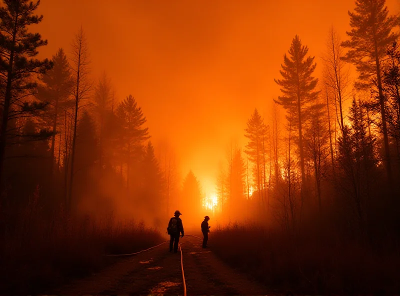 A wide shot of a forest fire raging in Japan, with smoke billowing into the sky.