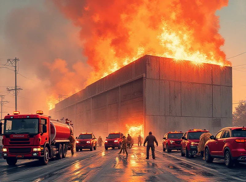 Illustration of an automobile factory with smoke billowing from a section of the building