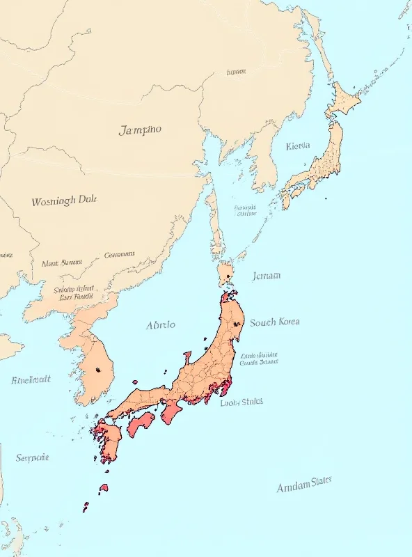 Map of Northeast Asia showing Japan, South Korea, and the United States