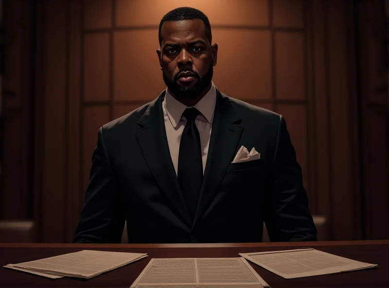 Illustration of Jay-Z standing in a courtroom, looking confident, with legal documents in the foreground.