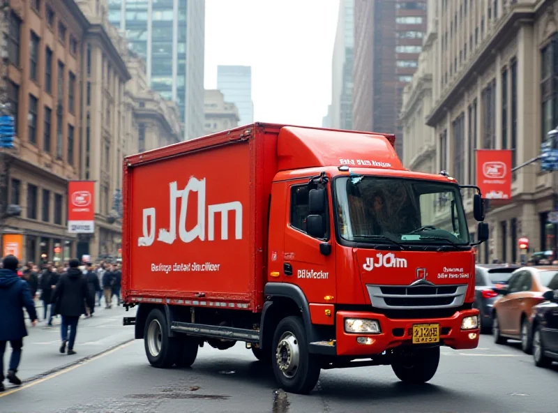 JD.com delivery truck driving through a city street