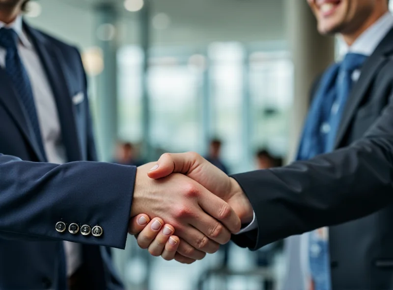 Two business people shaking hands indoors