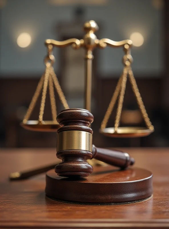 Gavel and scales of justice in a courtroom setting.