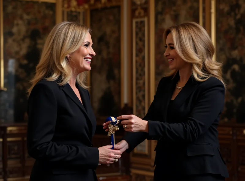 Julia Roberts receiving an award from Rachida Dati