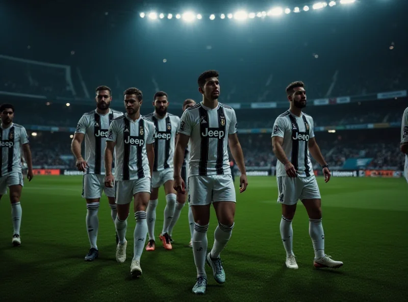 A photo of the Juventus team looking dejected after losing a match.