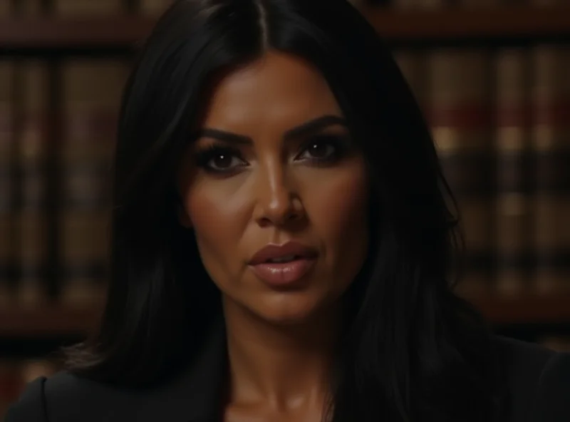 Kim Kardashian looking thoughtful, possibly in a legal setting.