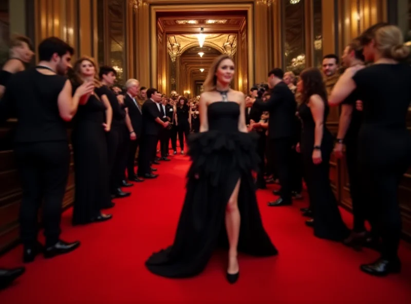 Red carpet scene at the César Awards with celebrities in black attire