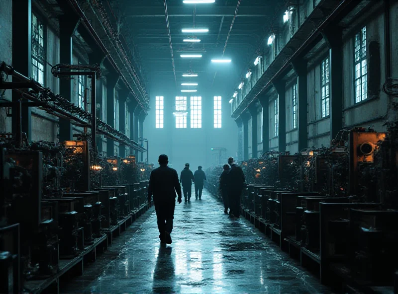 A bustling factory floor in Azerbaijan's Neftchala Industrial District, showing advanced machinery and workers.