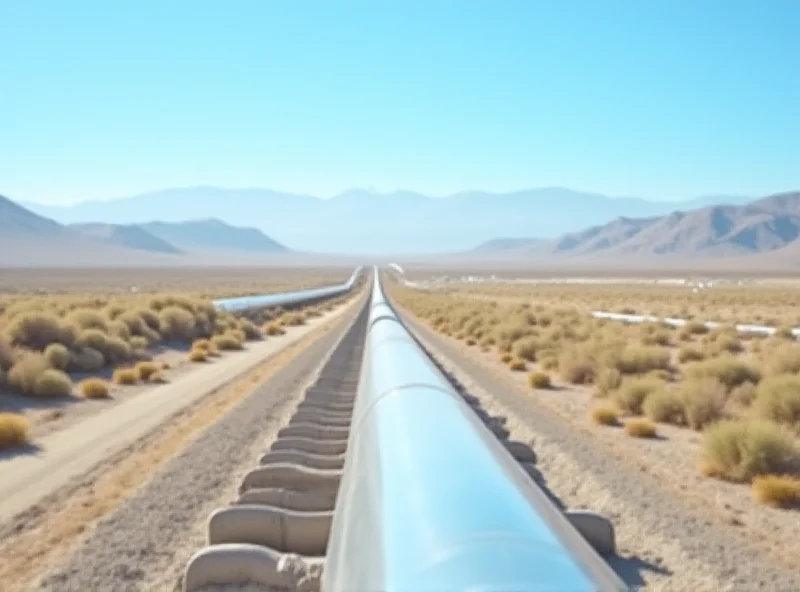 A modern gas pipeline stretching across a vast, arid landscape.